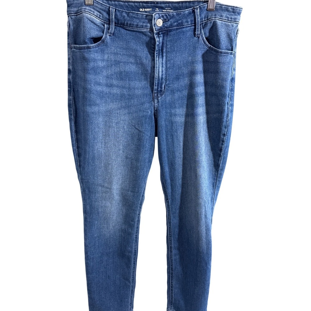 Old Navy Wow Straight Jeans Womens 16 Short High Rise Blue Medium Wash Stretch